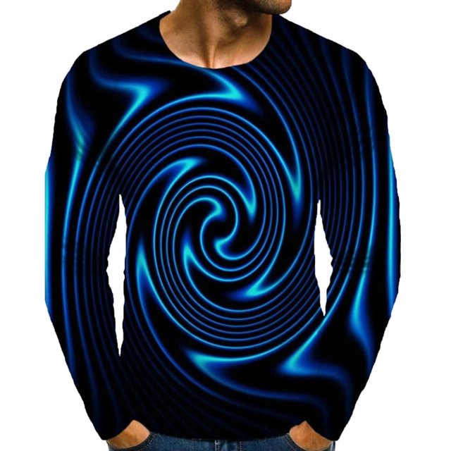 Mikilon T-Shirt à Col Imprimé pour Hommes, Coupe Ajustée Décontractée à Manches Longues