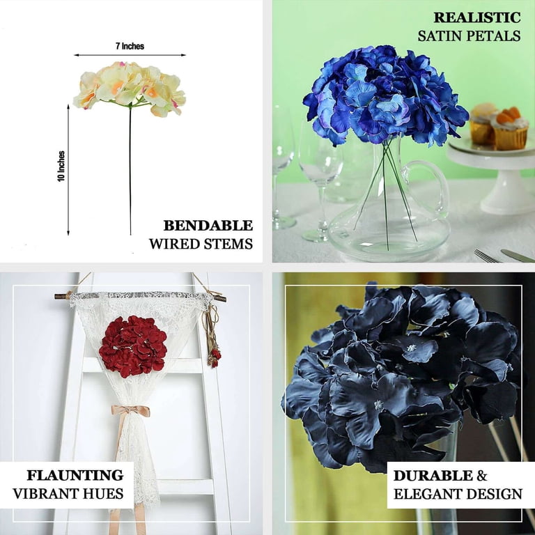 12 Bunches Of Hydrangea Polyester Flowers On Wire Stems - 144 Stems Total For Crafts