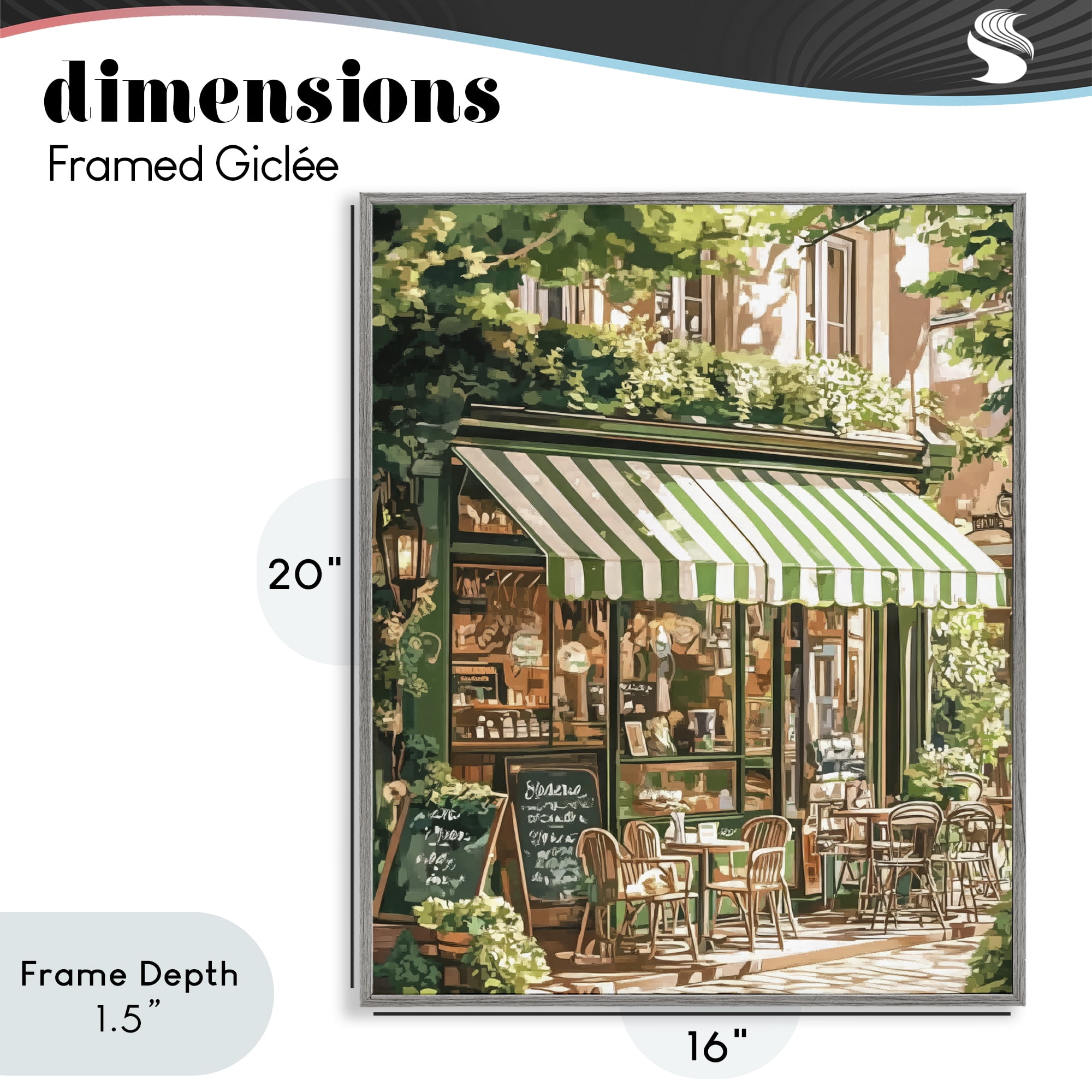 Stupell Industries Coffee Shop Awning & Greenery Gray Framed Giclee Art, design by LSR Design Studio