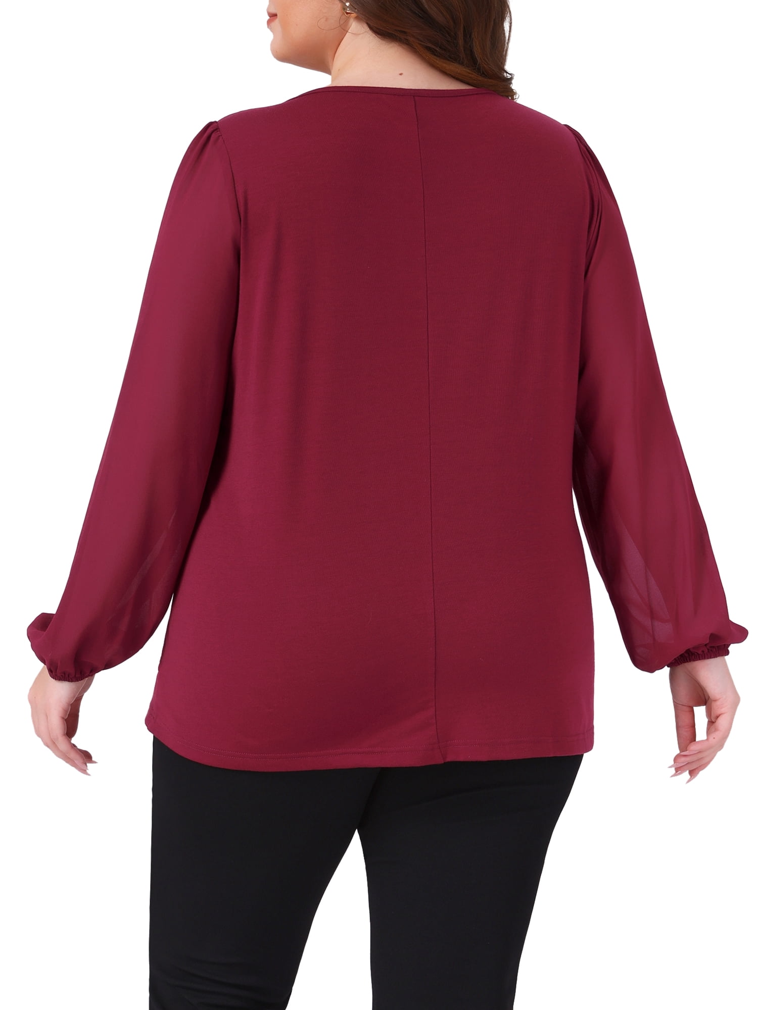 DARING DIVA Women's Plus Long Sleeve Blouse Dressy Work Shirts 2X Burgundy