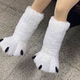 thumbnail image 1 of Zapatillas de invierno con garra de oso para niños y niñas, zapatos de Casa cálidos y peludos para interiores, botas de algodón, deslizantes de piel, 1 of 5