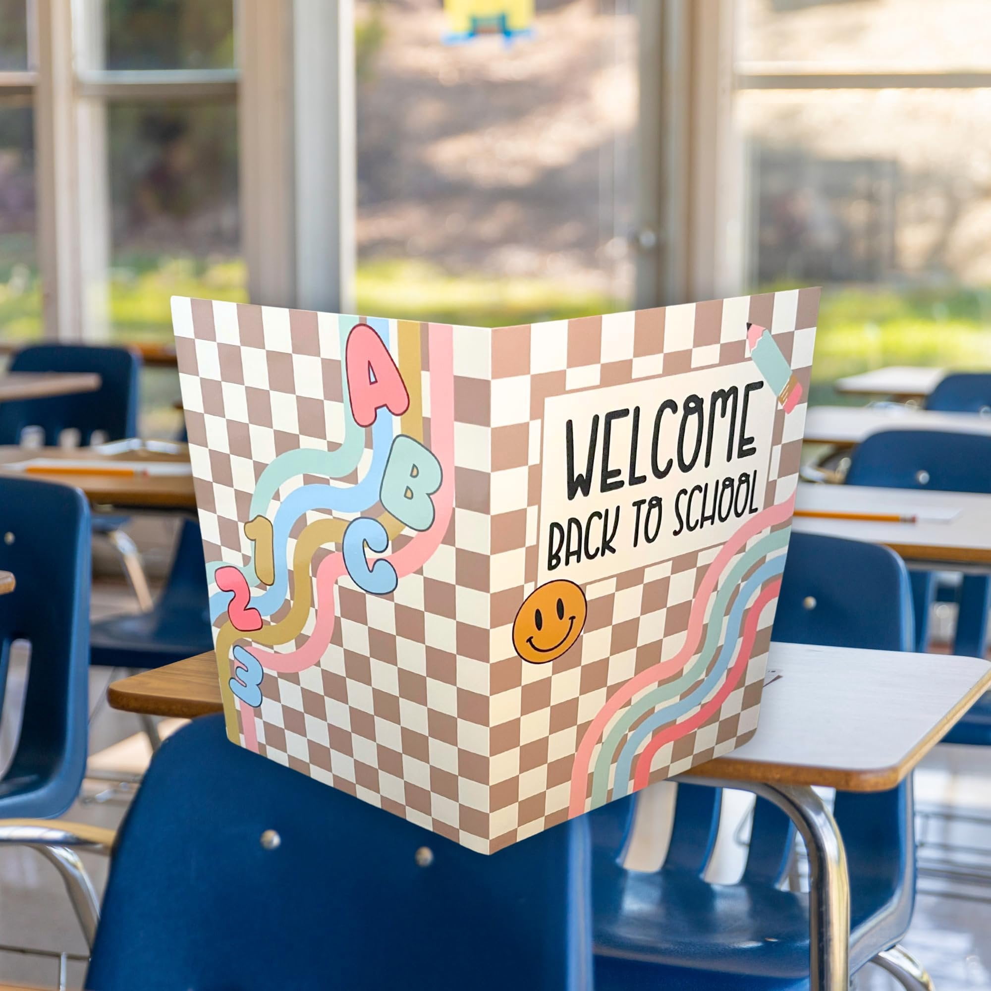 Welcome Back to School Folders  25 pk 9x12 Full Size  2 Pocket First Day of School, Classroom Welcome Supplies, Trendy Checkered Boho, Motivational Classroom Supplies