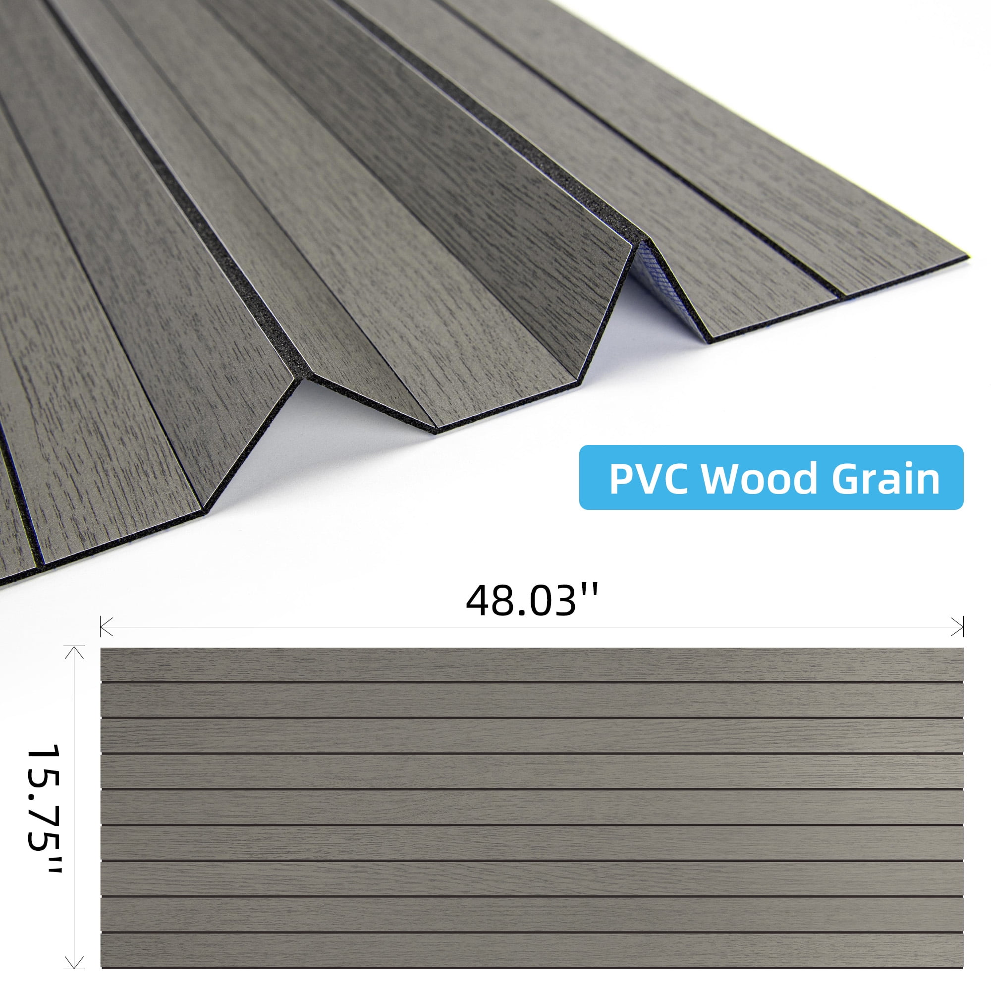 Yeslife 6-Pack Peel and Stick PVC Wood Slat Wall Panels, 48.03 in. x 15.75 in., Gray Washed Oak Finish, Thickened 3D Decorative Wall Panels for Living Room, Bedroom & Office