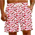 thumbnail image 4 of Herrnalise Men's Shorts Casual Red Heart Print Elastic Waist Drawstring Lightweight Summer Beach Shorts, 4 of 5