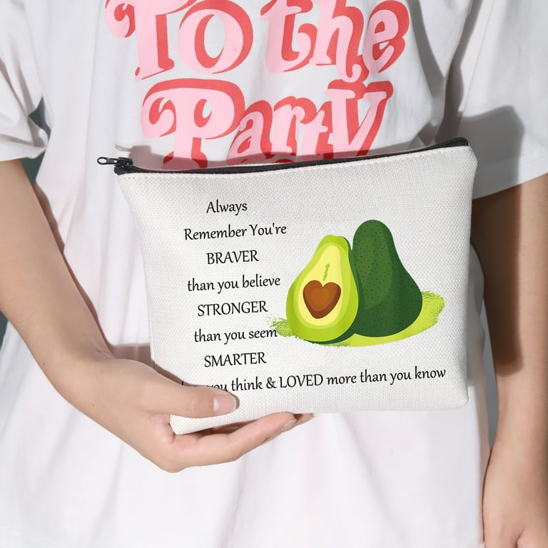 LEVLO Funny Avocado Cosmetic Make up Bag Avocado Lover Inspired Gift Avocado You Are Braver Stronger Smarter Than You Think Makeup Zipper Pouch Bag