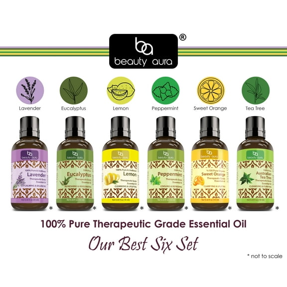 Beauty Aura Our Best Six 100% Pure Therapeutic Grade Essential Oils