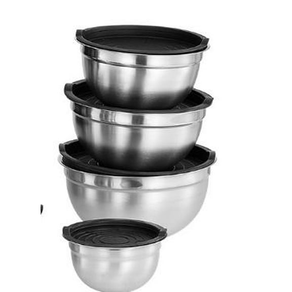 MLINS 4 Pcs Stainless Steel Mixing Bowls Set With Lids Metal Baking Bowls Stackable Bowls For Mixing Whisking Serving Salad Kitchen Prep