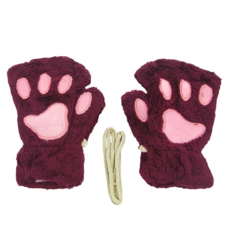 

Dadaria Gloves for Women Thermal Fingerless Gloves Cute Cat Claw Bear Paw Fingerless Finger Gloves Lined Windstopper Gloves Soft Warm Outdoor Sports Cycling Gloves Red One Size Women