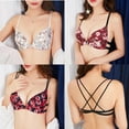 thumbnail image 5 of Wuffmeow Fashion Bra Floral Print Front Buckle Underwear Gathered A Piece Of Seamless Cross-back Bra For Women,B,34B, 5 of 6