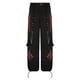 thumbnail image 1 of Pantalones casuales de estilo retro oscuro, elegantes y con cintas y cadena de maíz, pantalones de pierna ancha con costuras de malla a rayas de color en contraste, 1 of 6