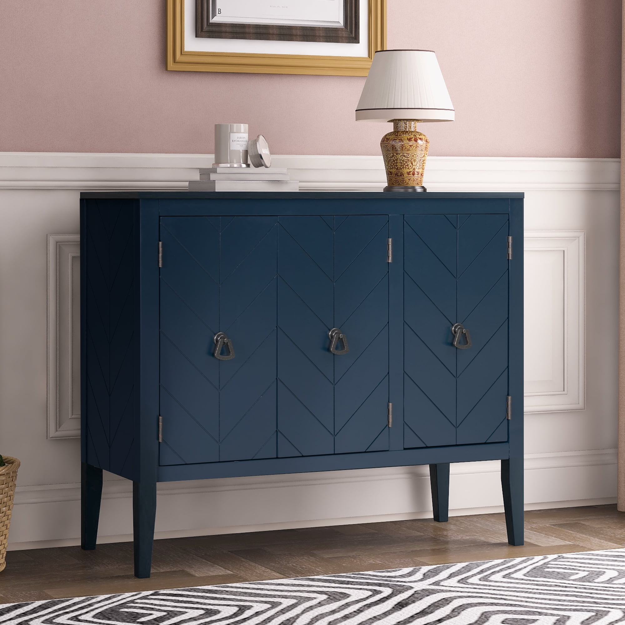 Clearance! Console Table with Storage, MidCentury Sideboard Buffet Blue Wooden Buffet