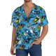 thumbnail image 1 of Fotbe snow board blue Camisa Estampada de Manga Corta para Hombre, Casual de Verano, Estilo Playero, Sin Arrugas-Large, 1 of 5