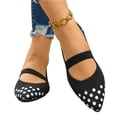 thumbnail image 6 of Polka Dot Mary Jane Flats, Elastic Strap Slip-On Shoes, Women's Polka Dots Mesh Ballet Flats Bowknot Pointed Toe Ballerina Flats Closed Toe Comfortable Casual Work Shoes, Black 5.5, 6 of 8