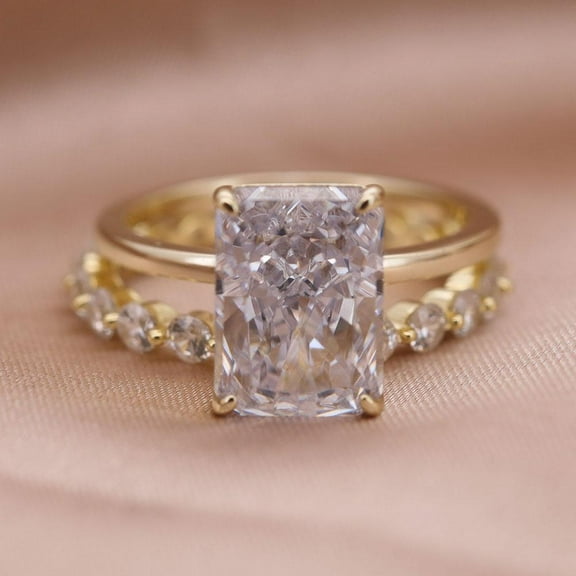 Sterling Silver 925 Bridal Set with 5A CZ 3.5 Ct Radiant Cut Solitare With eternity band, Wedding Ring Set for Her