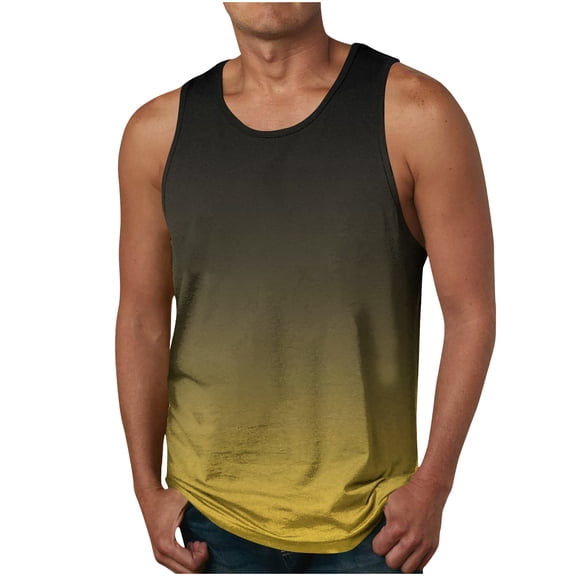 Undershirts For Men Pack Tank Men's Print Tank Top Casual Sports Sleeveless Round Neck T-shirt Tank Top Yellow M