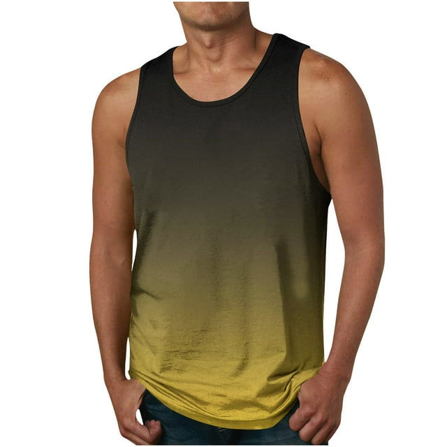 Sentmoon Muscle Tank Tops for Men Summer Sleeveless Crew Neck Men Undershirts Gradient Color Relaxed Fit Oversized Compression Gym Shirts Men Hawaiian for Summer Beach Days Yellow XXXXXXL