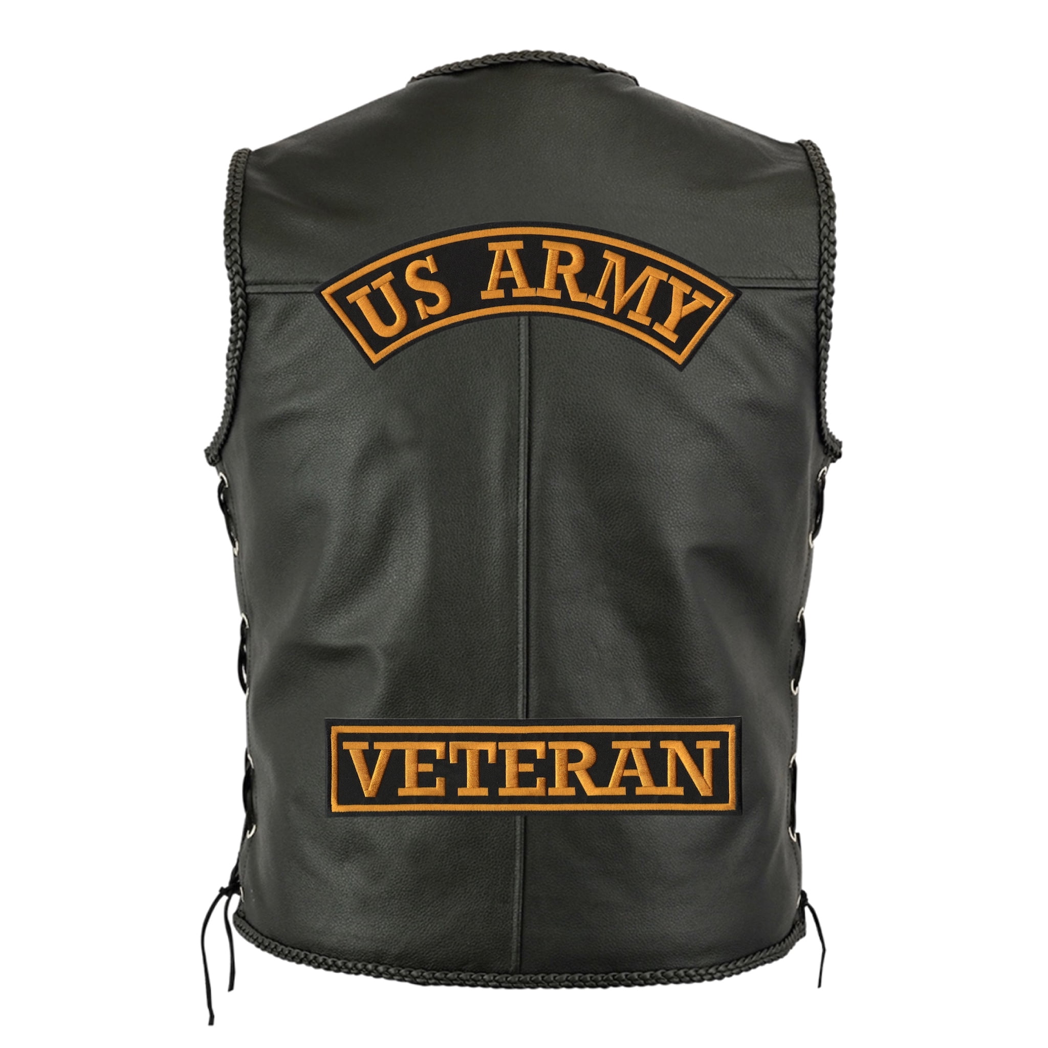 Veteran Gold Rocker Patch 12" | United States Military Vet Straight Bar Top Bottom Rockers for Motorcycle Jacket Embroidered Patch | Large Iron On - by Nixon Thread Co.