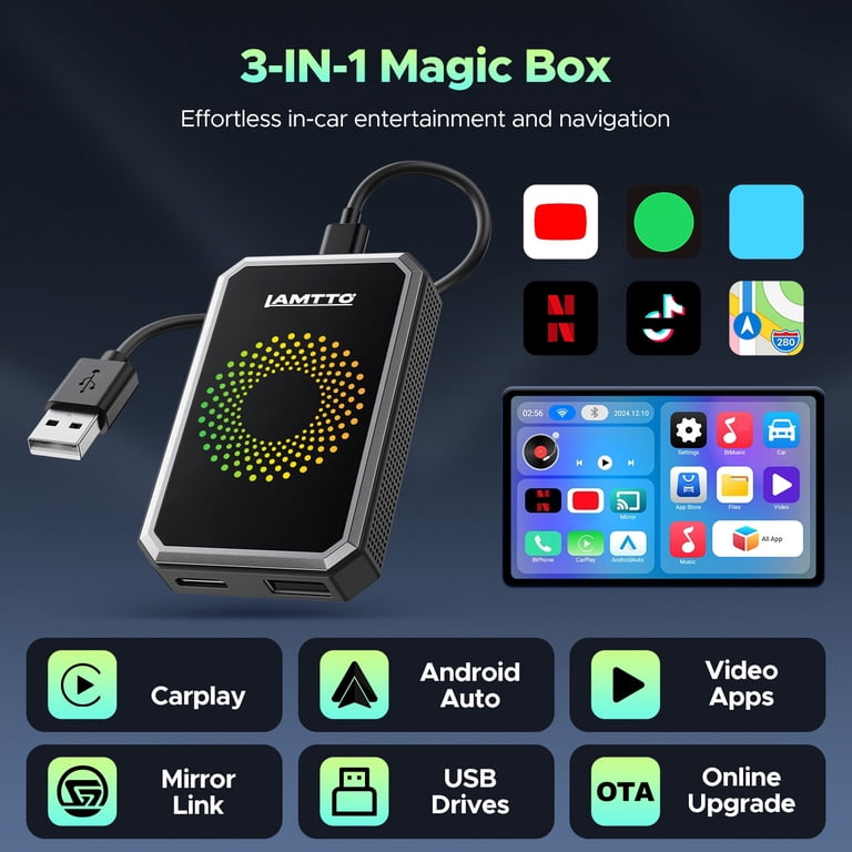 Lamtto, Wireless CarPlay and Android Auto AI Box, Dual WiFi