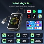 LAMTTO 3-in-1 Wireless Apple CarPlay Adapter & Android Auto, Black AI Box with Video App, Dual WiFi Plug & Play for OEM Wired CarPlay Vehicles (2016+)
