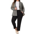thumbnail image 2 of Agnes Orinda Women's Plus Size Plaid Notched Lapel Wear-to-Work Formal Blazer 2X Black Brown, 2 of 6