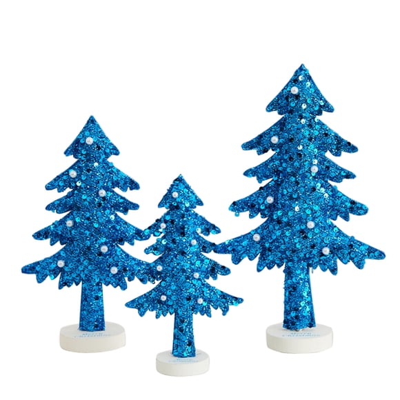 Blue Christmas Non Woven Tree Desktop Decoration Set With Poinsettia Berries And Pines Cones For Holiday Home Decor 1 Pack Total Weight 0.40 Pounds