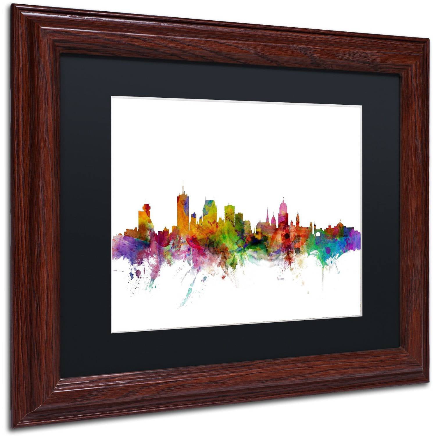 Trademark Fine Art "Quebec Canada Skyline" Canvas Art by Michael Tompsett Black Matte, Wood Frame