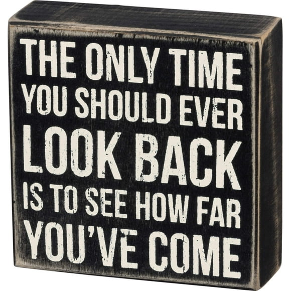 Primitives by Kathy Classic Box Sign, 5 x 5-Inches, Look Back