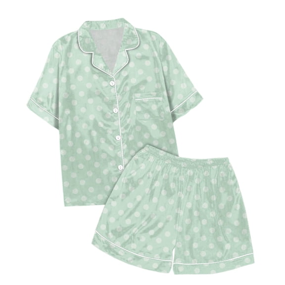 Byoo Big Girls Polka Dot Graphic Sleepwear Casual Pocket Button-Front Shirt Shorts Loungewear Basic Comfort Nightwear