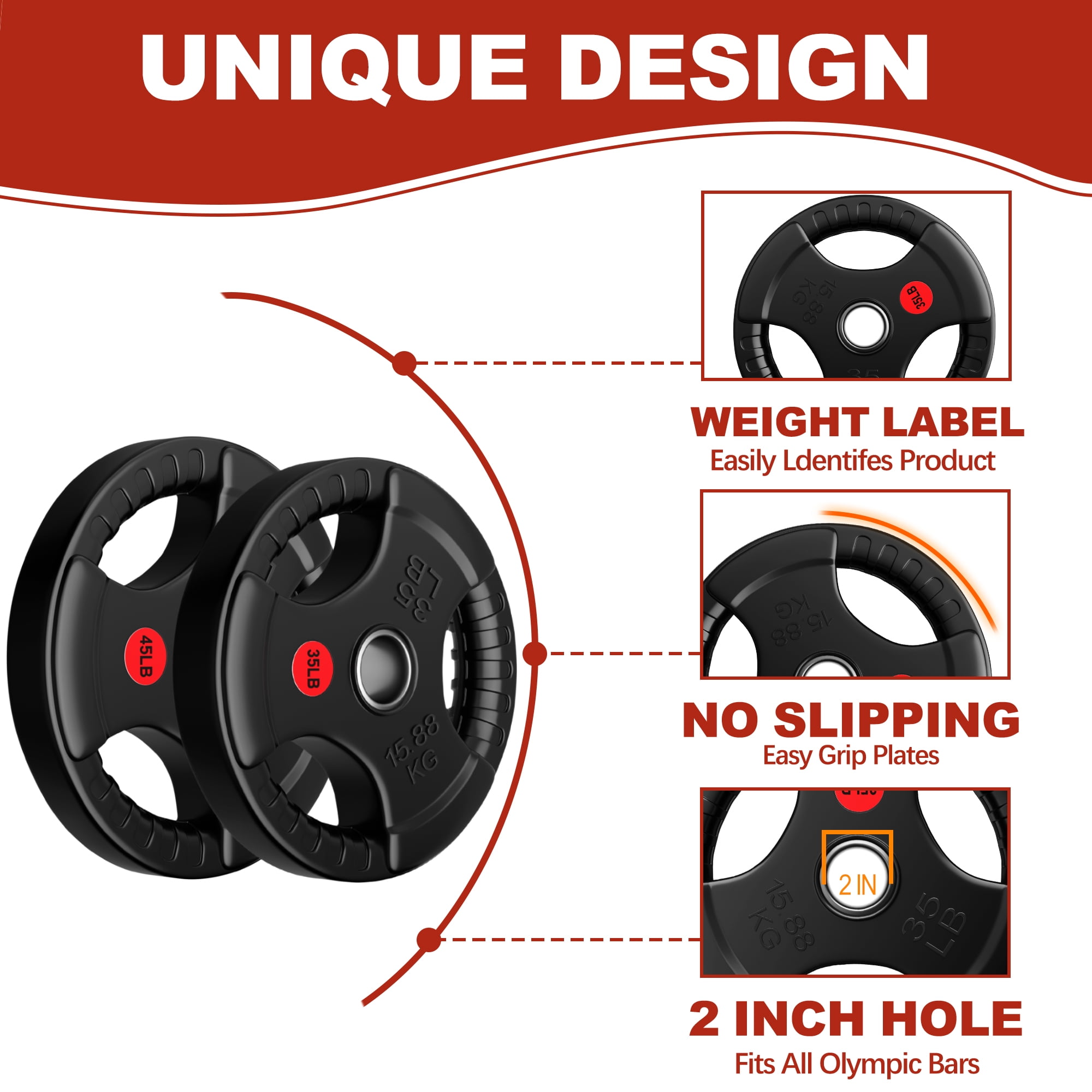 FlexWave Olympic Weight Plate Set 120LB–210LB, 2-Inch Rubber Coated Cast Iron Plates for Barbell, Home Gym Strength Training