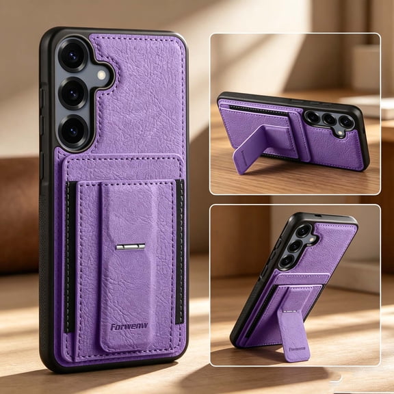 For Samsung Galaxy S25 FE Phone Case,With Credit Card Slots,Invisible Foldable Kickstand,Anti-Scratch Shockproof Heavy Duty Drop Protection,Durable Anti-fall Non-slip Rugged Phone Case,Purple
