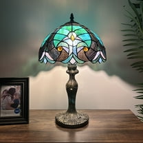 Tiffany Table Lamp Green Brown Stained Glass Liaison LED Bulb Included for Living Room Bedroom Bedside 12"W*12"D*19"H