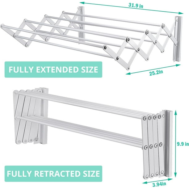 Sauvic Stainless Steel Wall Mounted Clothes Airer - Extendable 5 Rails, 100cm Long, 5m Drying Space