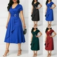 thumbnail image 3 of Robe de Soirée Élégante pour Femmes Taille Haute Asymétrique Midi Robe d'Été Unie Décontractée à Manches Courtes Robe d'Été, 3 of 5