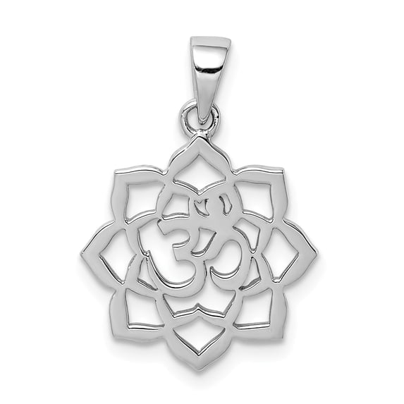 Sterling Silver Rhodium-plated Lotus w/Om Center Pendant
