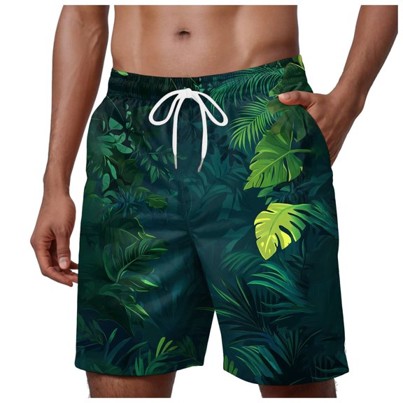 Gibobby Men's Swim Trunks Hawaiian Bathing Mesh Lining Suit Swimsuits Beach Shorts with Pockets Men's Beach Shorts Swim Shorts(XXL,Dark Green)
