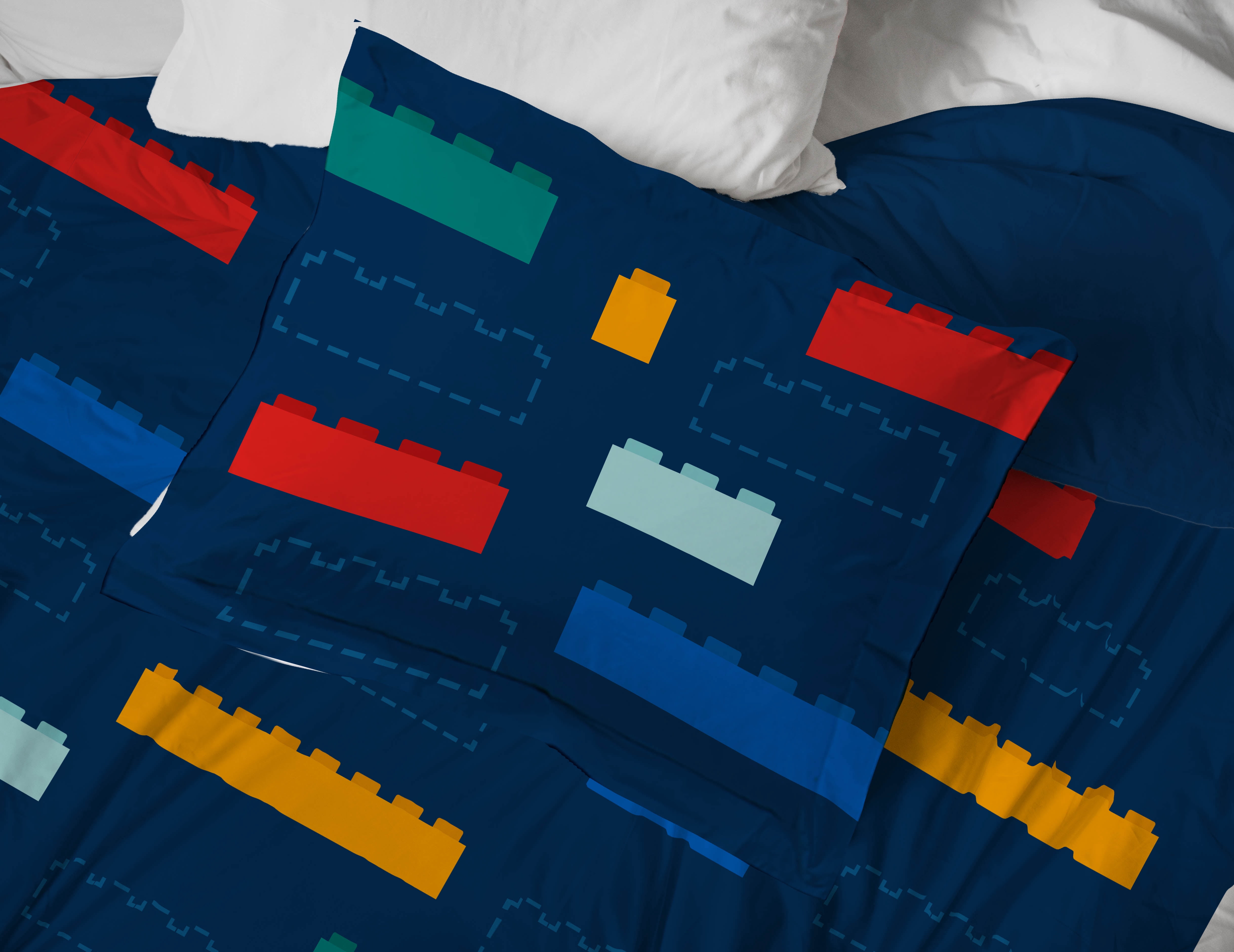 LEGO®, Brick Stripe, Navy, Kids Quilt and Sham Bedding Set, Twin/Full