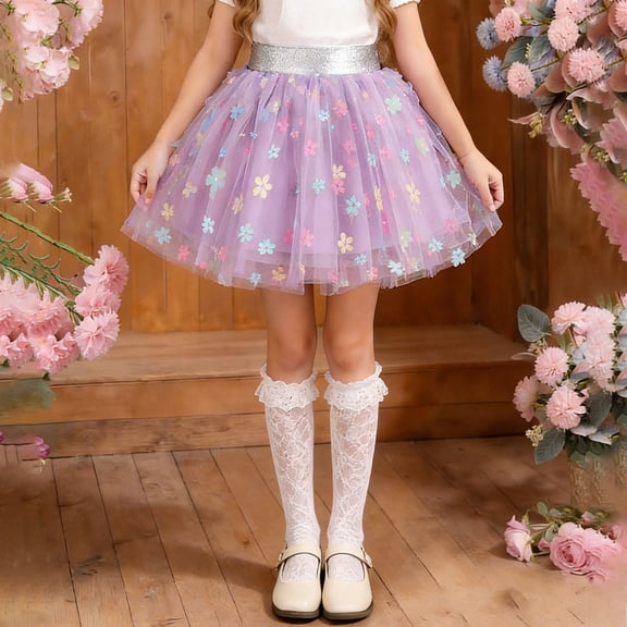 Ynynloco Girls Layered Rainbow Tutu Skirt Dance Dress Tiered Princess Skirt with Sequins Flower