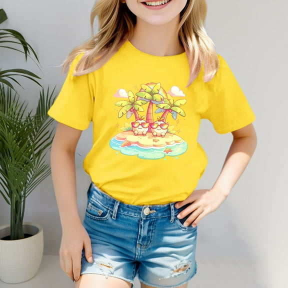 Kids Girls T Shirts Summer Toddler Girl Short Sleeve Shirt Oversized Girl Summer Outfits Girls Clothes 7-8 Years Cute Girl Clothing