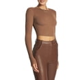 thumbnail image 4 of Txlixc Blusa cortada de manga larga para mujeres blusa de cuello redondo sólido blusa delgada de primavera y otoño blusa de ombligo en la calle Txlixc  moda, 4 of 8