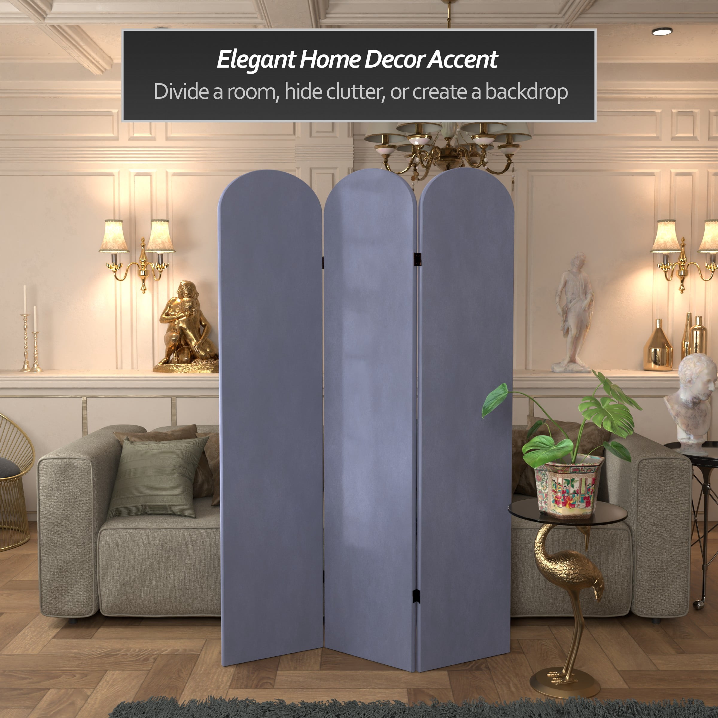 6 ft. Classic Arch Velvet Room Divider Lilac 3 Panel