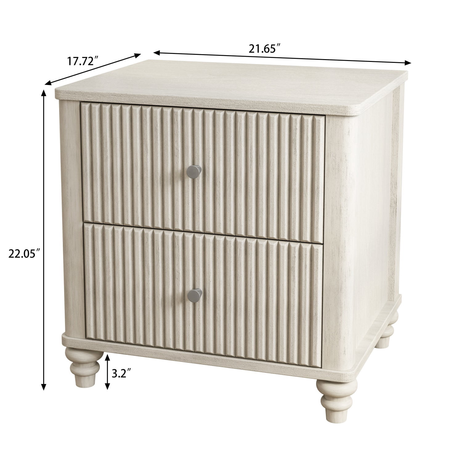 Hommoo Mid Century Modern Wooden Fluted Nightstand, 21.65" Wide Bedside End Table Side Table with 3 Drawers and Metal Handle, for Bedroom, Living Room, Closet, Beige