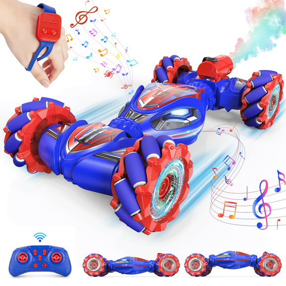MYSPRI Spider Remote Control Stunt Car for 8-12 Year Old Boys, 360° Flip 4WD Gesture Sensing RC Drift Car Toys with Spray Light & Music, Christmas Birthday Gifts for Kids