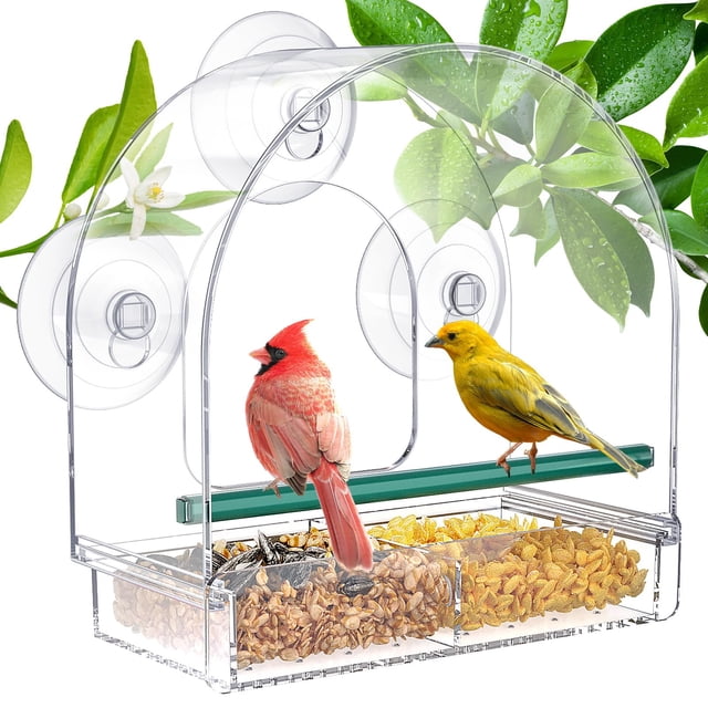 Comedero para pájaros SUNALLY transparente para exteriores con ventosas fuertes