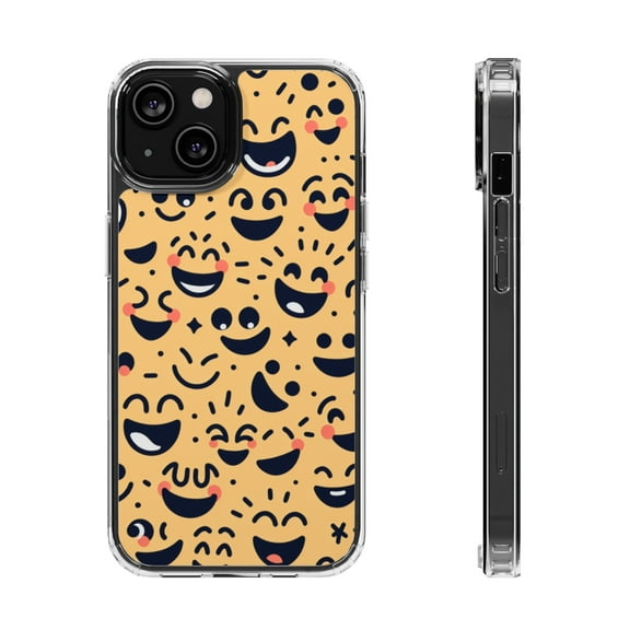 DistinctInk Hybrid (Acrylic / TPU) Clear Slim Fit Case for Apple iPhone 14 (6.1" Screen) - "Beaming Smiles: A Joyful Cartoon Pattern"
