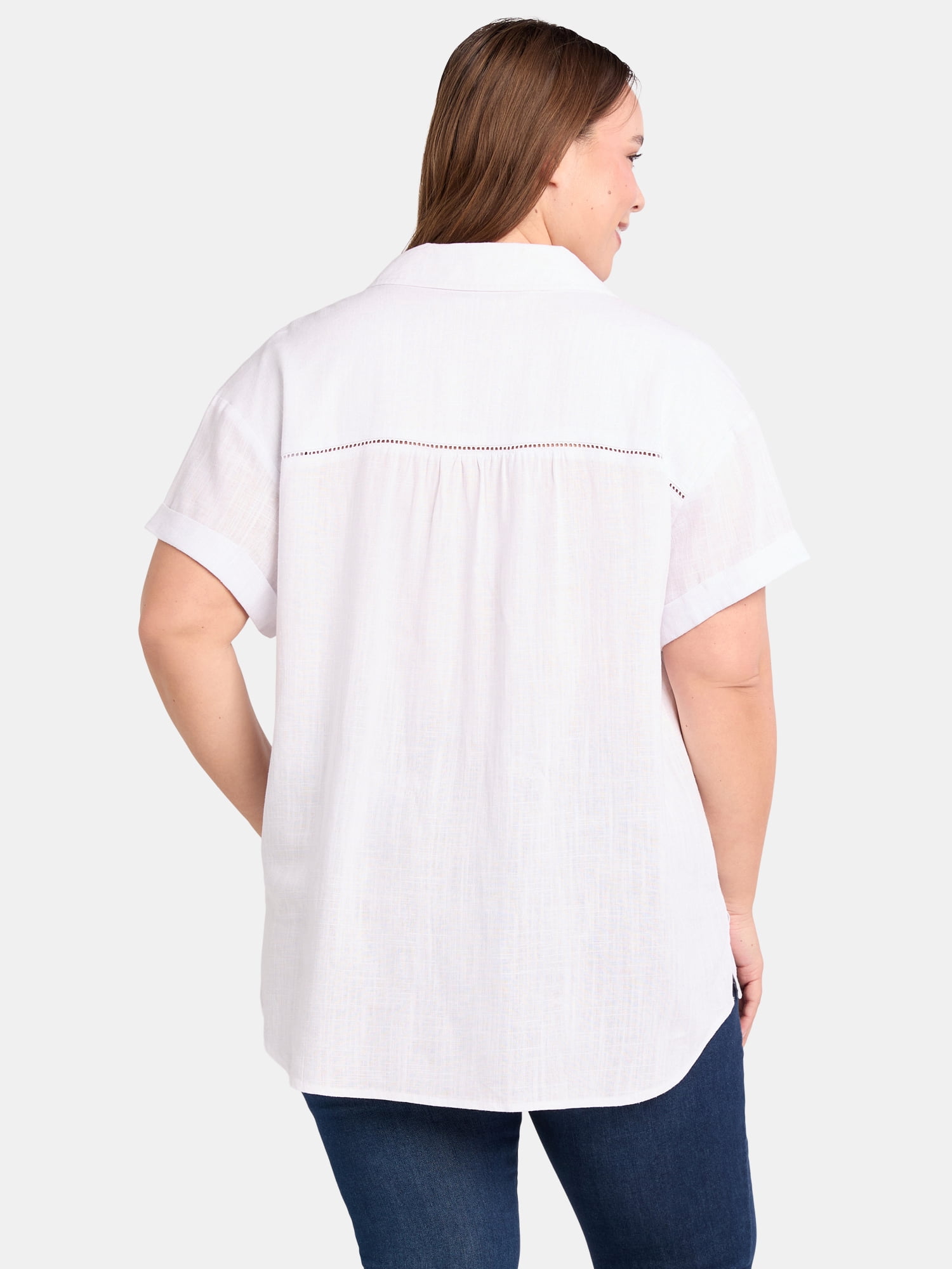Terra & Sky Women's Plus Size Camp Shirt with Short Sleeves, Sizes, 0X-4X