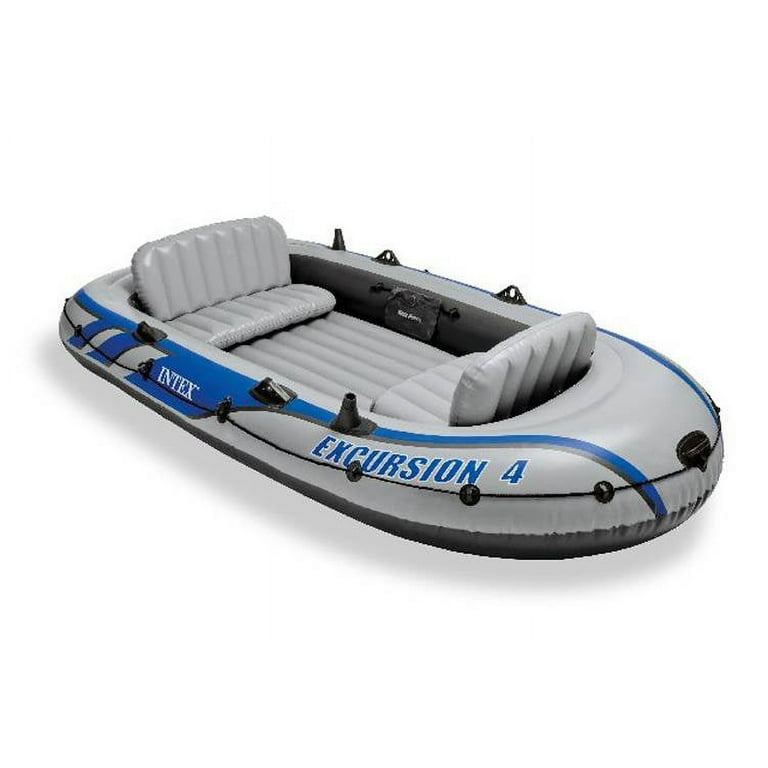 Intex Excursion 4 Inflatable Raft Set w/ 2 Transom Mount 8 Speed Trolling  Motors 