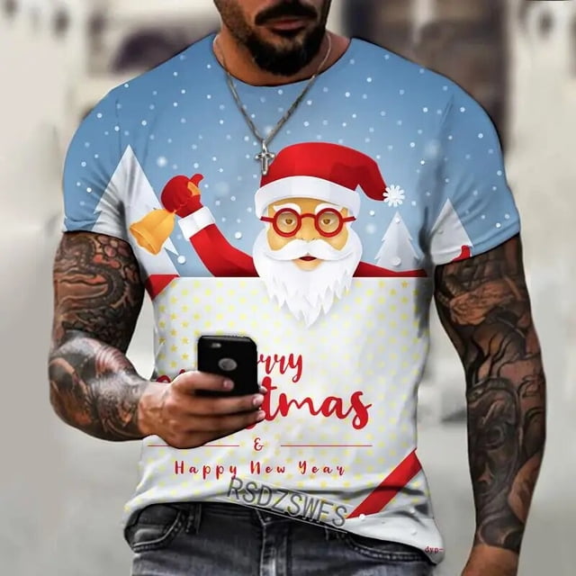 Camiseta de Mardi Gras para hombre y niño, disfraz de Papá Noel con estampado 3d, árbol de Navidad, atmósfera de muñeco de nieve, Top fino informal de calle de verano