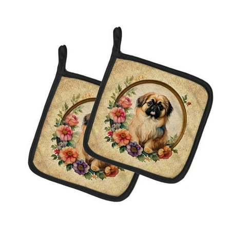 

0.3 x 7.5 x 7.5 in. Pekingese & Flowers Pot Holders Set of 2