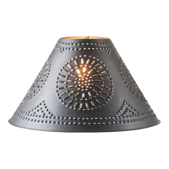 Irvin's Tinware, K16-03, 15-Inch Metal Tinner's Shade with Punched Chisel Design in Smokey Black, Rustic Country Lighting