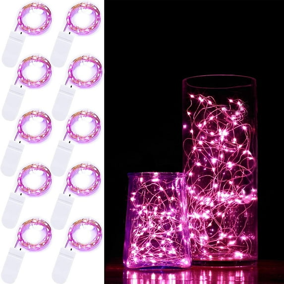 ZOELNIC 10 Pack Battery Operated Fairy Light - 6.6ft 20LEDs Fairy String Lights Waterproof Copper Wire Starry Lights for DIY Mason Jar Wedding Party Christmas Decor, Pink